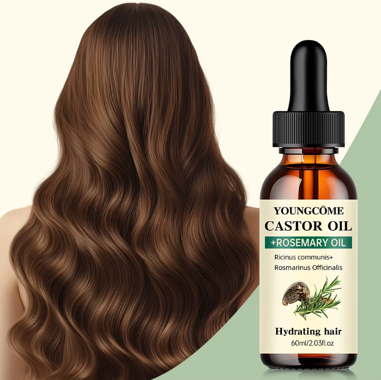 Mix Castor Oil and Rosemary Oil for Hair Growth Enhances hair thickness and Shine, Reduce Hair Loss and Split Ends Hair Care Oil 60ml