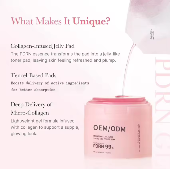 OEM Salmon DNA PDRN Pink Korean Gel Toner Collagen Jelly Pad Niacinamide Soothing Uneven Skin Tone Face Care Collagen 70 Pads