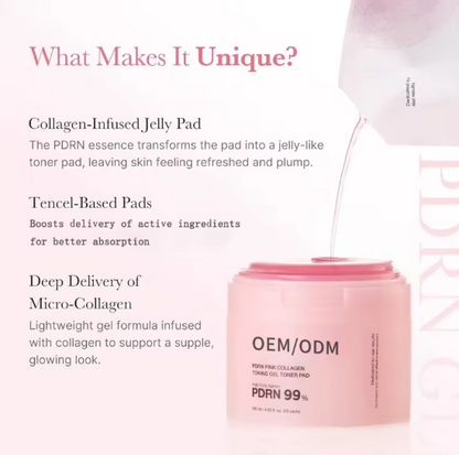 OEM Salmon DNA PDRN Pink Korean Gel Toner Collagen Jelly Pad Niacinamide Soothing Uneven Skin Tone Face Care Collagen 70 Pads