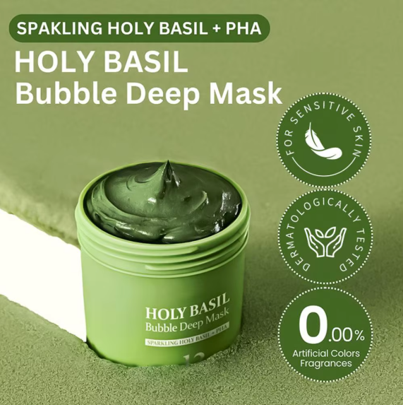 Holy Basil Bubble Cleansing Mask Exfoliating Hydrating Oil Control Natural Formula Deep Moisturizing Smoothing Gentle Skin Care