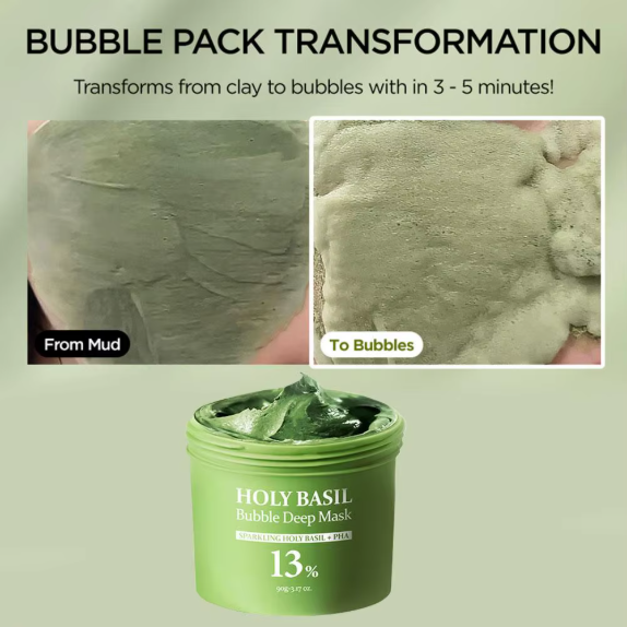 Holy Basil Bubble Cleansing Mask Exfoliating Hydrating Oil Control Natural Formula Deep Moisturizing Smoothing Gentle Skin Care