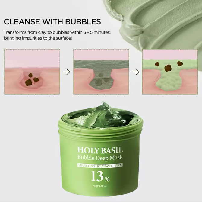 Holy Basil Bubble Cleansing Mask Exfoliating Hydrating Oil Control Natural Formula Deep Moisturizing Smoothing Gentle Skin Care