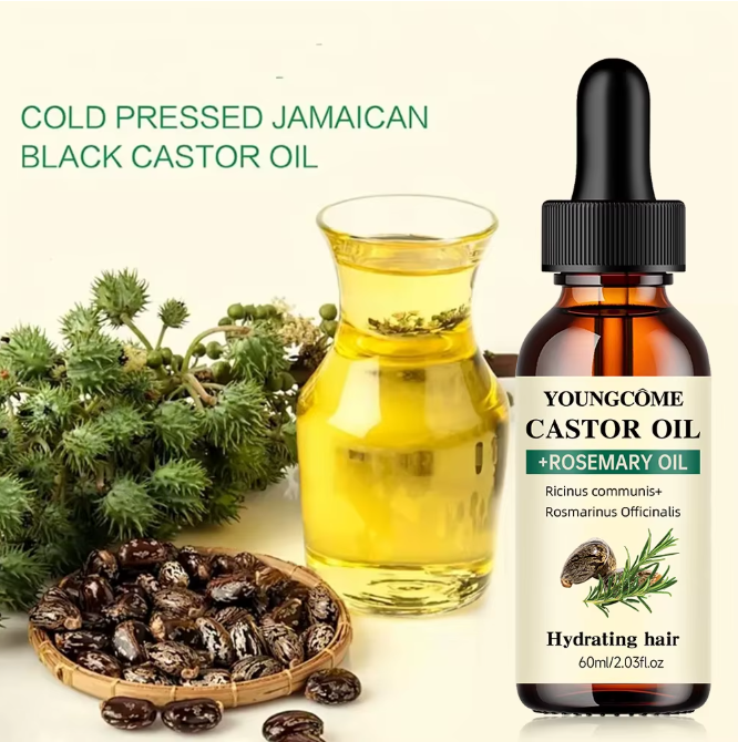 Mix Castor Oil and Rosemary Oil for Hair Growth Enhances hair thickness and Shine, Reduce Hair Loss and Split Ends Hair Care Oil 60ml