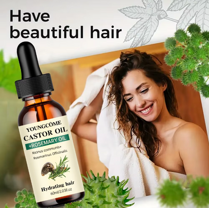 Mix Castor Oil and Rosemary Oil for Hair Growth Enhances hair thickness and Shine, Reduce Hair Loss and Split Ends Hair Care Oil 60ml