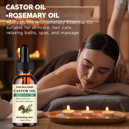 Mix Castor Oil and Rosemary Oil for Hair Growth Enhances hair thickness and Shine, Reduce Hair Loss and Split Ends Hair Care Oil 60ml