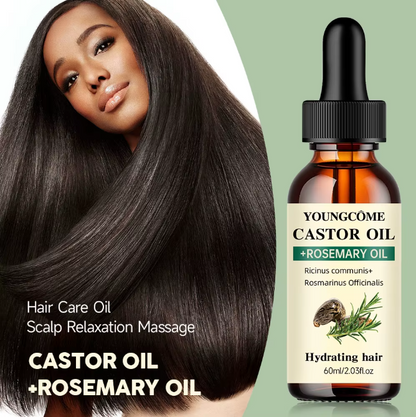 Mix Castor Oil and Rosemary Oil for Hair Growth Enhances hair thickness and Shine, Reduce Hair Loss and Split Ends Hair Care Oil 60ml