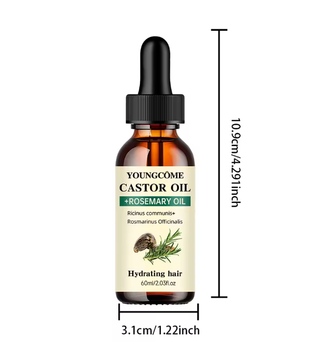 Mix Castor Oil and Rosemary Oil for Hair Growth Enhances hair thickness and Shine, Reduce Hair Loss and Split Ends Hair Care Oil 60ml