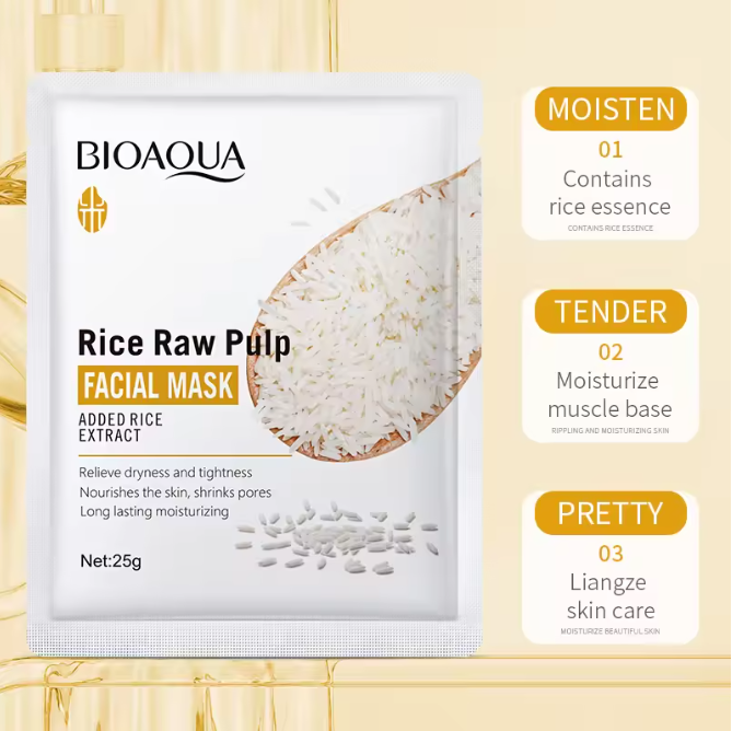 10/20pcs BIOAOUA Rice Puree Mask, a hydrating and moisturizing patch mask, smooth and delicate, making the skin more shiny
