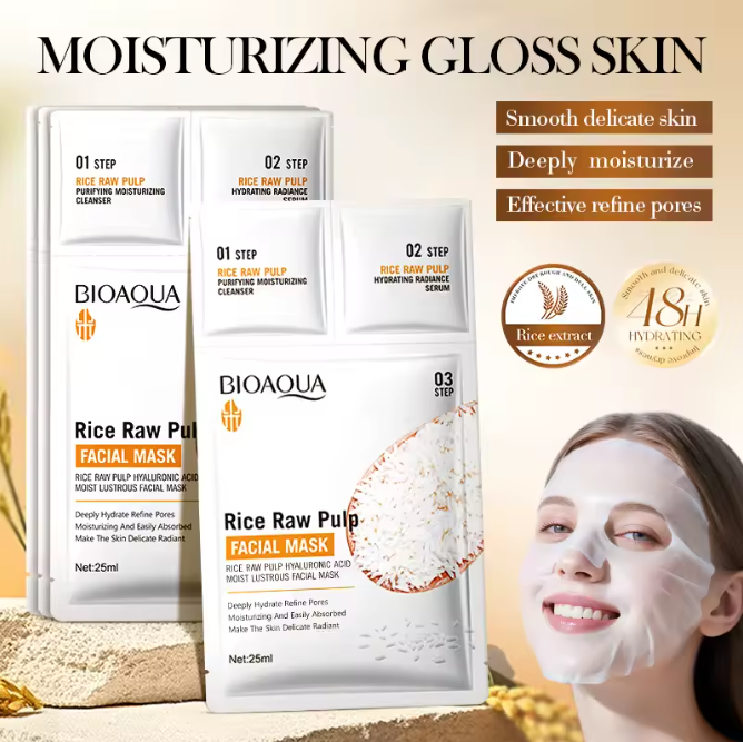 10/20pcs BIOAOUA Rice Puree Mask, a hydrating and moisturizing patch mask, smooth and delicate, making the skin more shiny