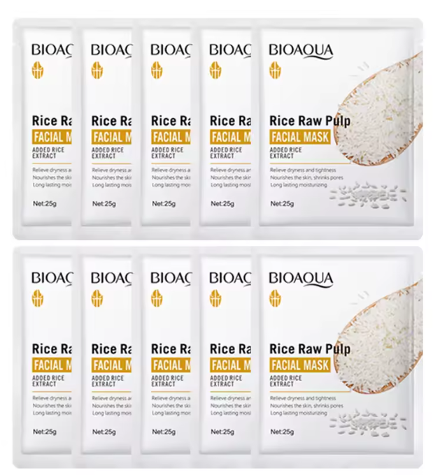10/20pcs BIOAOUA Rice Puree Mask, a hydrating and moisturizing patch mask, smooth and delicate, making the skin more shiny