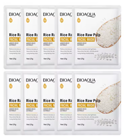 10/20pcs BIOAOUA Rice Puree Mask, a hydrating and moisturizing patch mask, smooth and delicate, making the skin more shiny