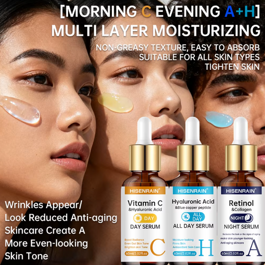 HISENRAIN Vitamin C + Retinol + Hyaluronic Acid Serum Duo | Anti-Aging Brightening & Hydration Combo | For All Skin Type.
