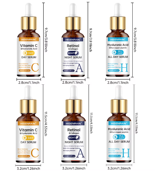HISENRAIN Vitamin C + Retinol + Hyaluronic Acid Serum Duo | Anti-Aging Brightening & Hydration Combo | For All Skin Type.