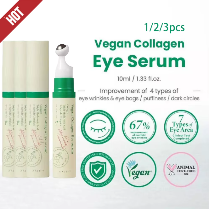 Axis-Y Vegan Collagen Roller Eye Essence (10ml), 1/2/3pcs Set, Reduces Eye Wrinkles Bags Puffiness Dark Circles