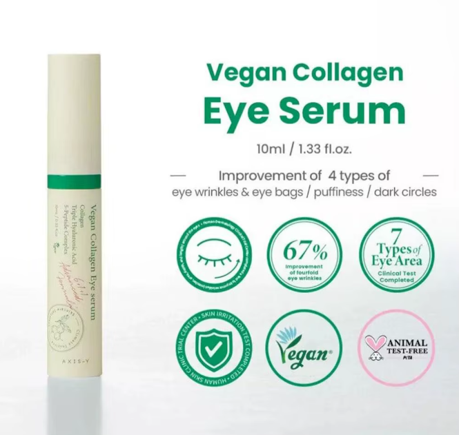Axis-Y Vegan Collagen Roller Eye Essence (10ml), 1/2/3pcs Set, Reduces Eye Wrinkles Bags Puffiness Dark Circles