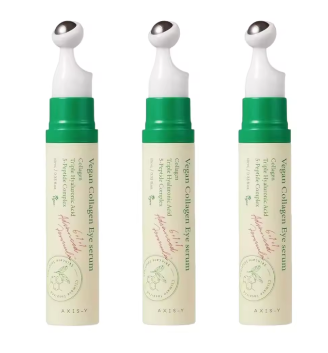Axis-Y Vegan Collagen Roller Eye Essence (10ml), 1/2/3pcs Set, Reduces Eye Wrinkles Bags Puffiness Dark Circles
