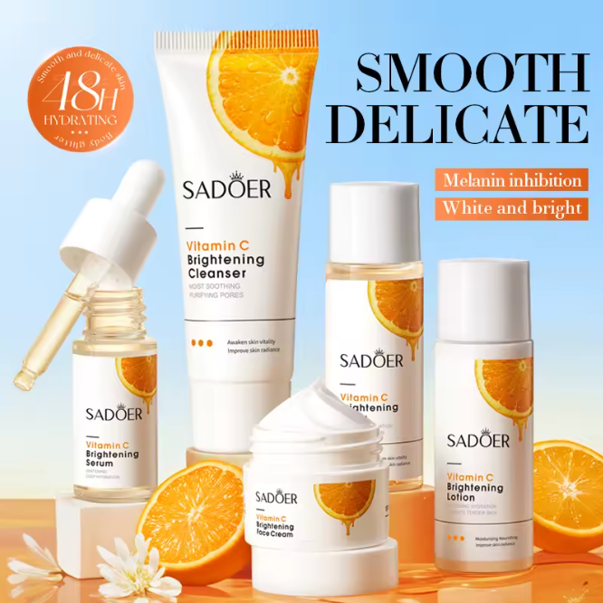 5pcs/Set Vitamin C Facial Set for Hydrating Moisturizing Whitening and Brightening with Hyaluronic Acid