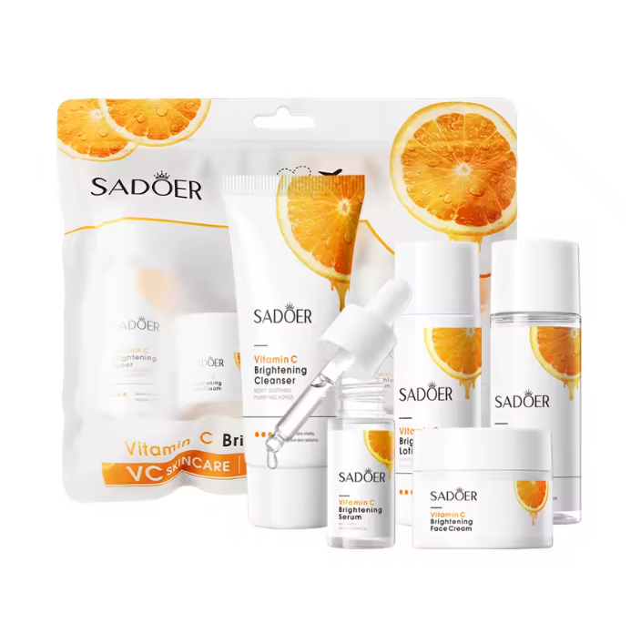 5pcs/Set Vitamin C Facial Set for Hydrating Moisturizing Whitening and Brightening with Hyaluronic Acid